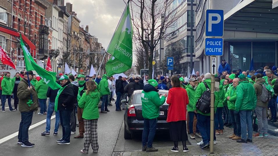 vakbondsactie aan gebouwen Federale Politie in Brussel